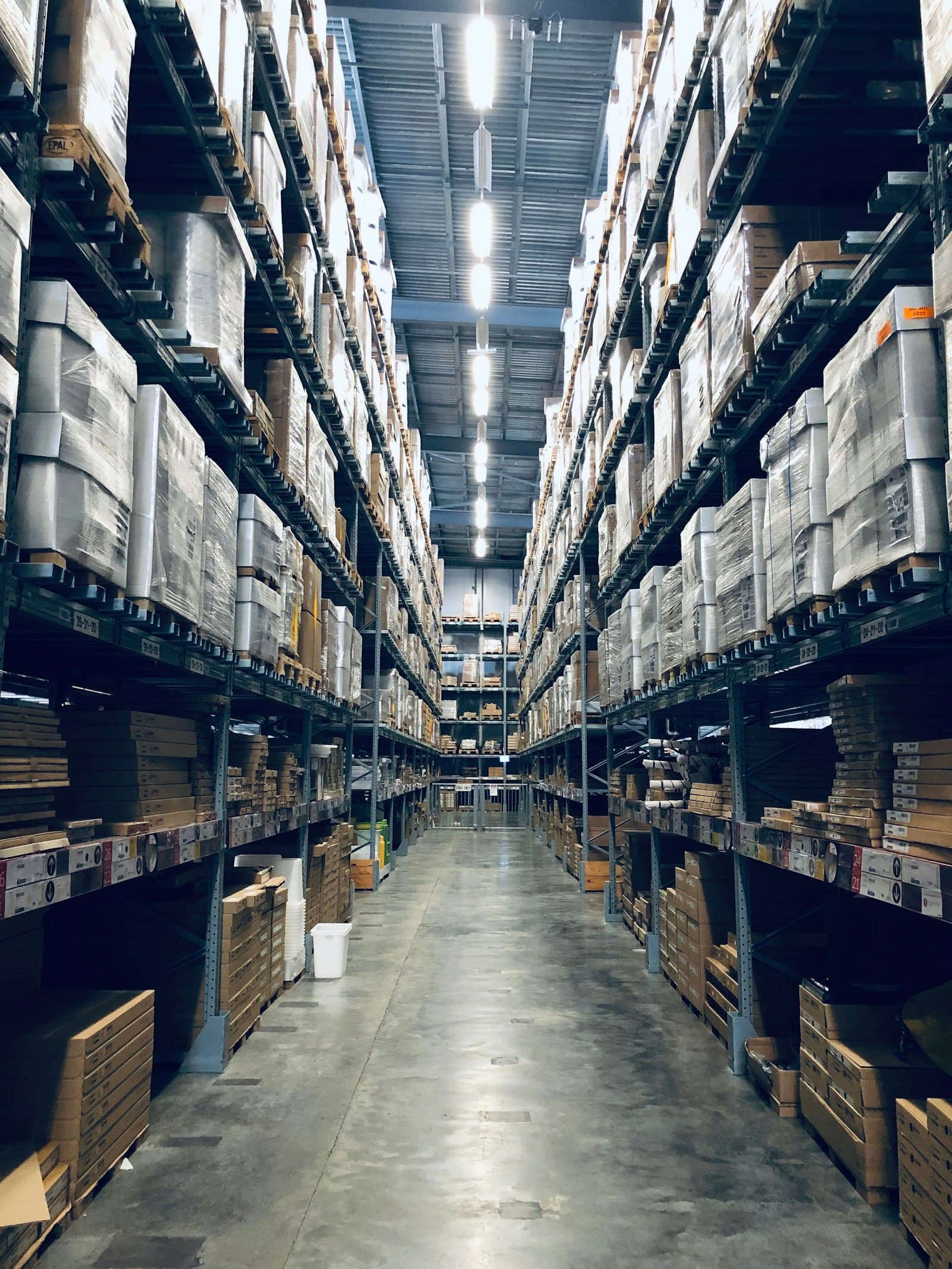 Tall pallet racking inside a wholesale distribution warehouse